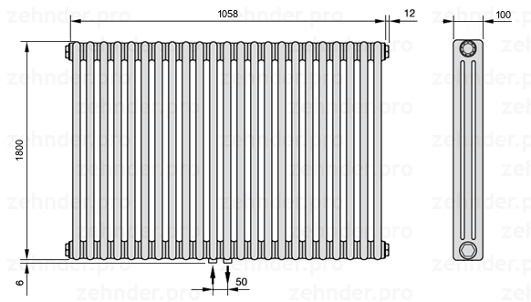 Схема (чертеж) Радиатор Zehnder Charleston 3180/23 №3470 Technoline TL